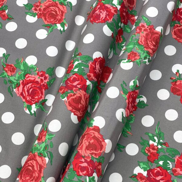 Bavlna pružná sivá, guľky a kvety